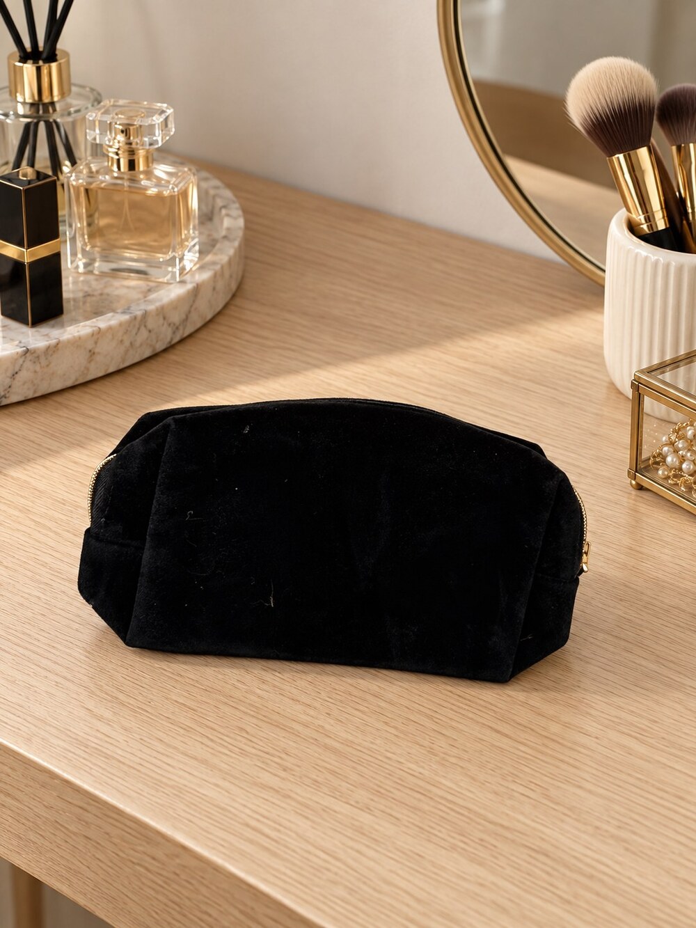 Yves Saint Laurent Black Velvet Makeup Bag | Elegant Black Pouch - Picture 3 of 6